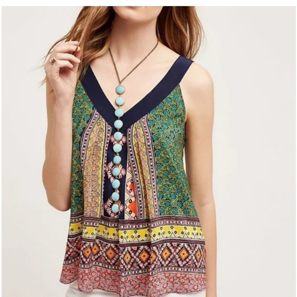 Anthropologie MAEVE Silk Flowy Batik Print SAPELO Blouse Top Sz 0